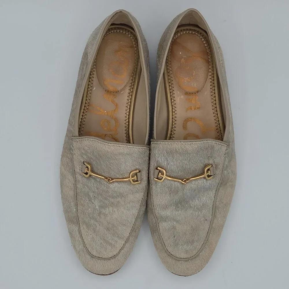 Sam Edelman Loraine Loafers Size 8.5 M Mink Beige Calf Hair Gold Bit Slip On